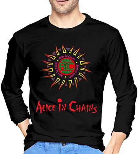 NeedLove Mens Funny Alice in Chains Logo Long Sleeve Tshirt Black