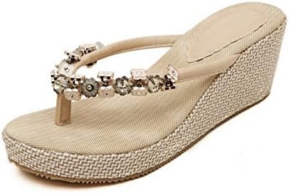 Tasny Shoes For Women Flip Flop Sandals Beading Bohemian Beige 6.5