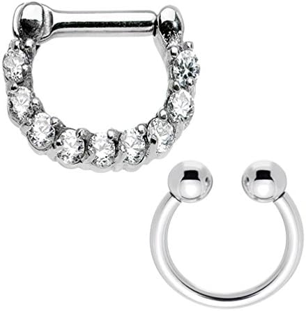 BodyJ4You 14G Septum Clicker and Horseshoe Circular Barbell 14 Gauge Surgical Steel - 2 Pieces