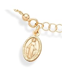 MiaBella - Pulsera de plata de ley 925 con colgante de rosario italiano de 18 quilates, ajustable de 15 a 7.9 in, joyería para mujeres y adolescentes