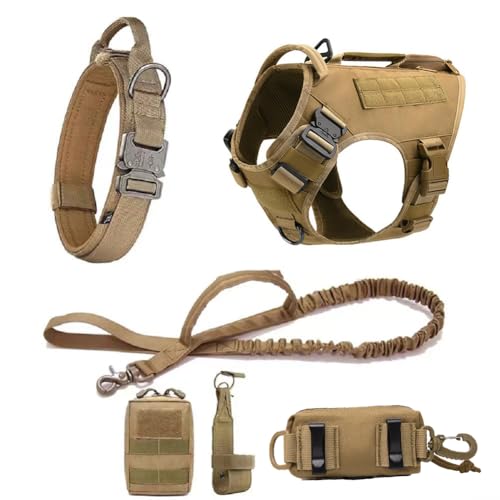 MOKATES Hundegeschirr für große Hunde, taktisches Training, Walkingweste mit Leine und Halsband, Set für Deutscher Schäferhund, Malinois, alle Rassen, Brown, Größe L