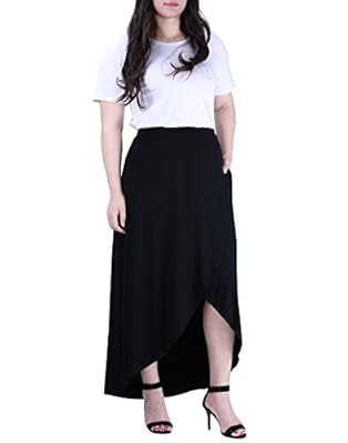 HDE Women's Plus Size High Low Long Wrap Style Maxi Skirt with Pockets