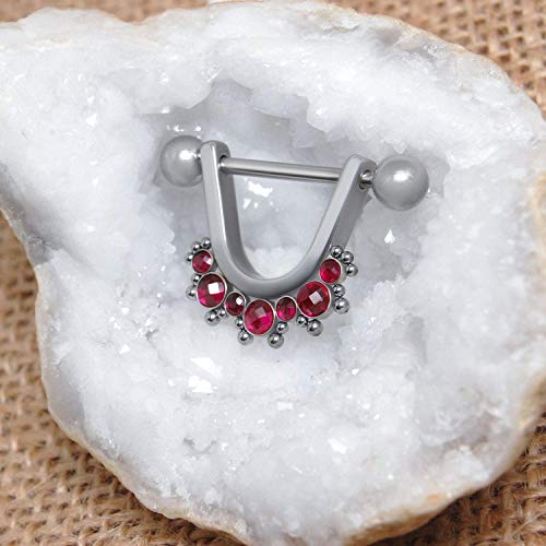 316L Surgical Stainless Steel Nipple Ring - Nipple Shield Piercing with Ruby - Barbell Jewelry 14g - Nipple Barbell - Body Piercing Jewelry - Thumbnail 4