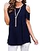 PrinStory Women's Cold Off Shoulder Blouse Casual Tunic Tops Navy Blue-US Small