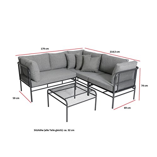 greemotion Loungeset Toulouse eisengrau/grau, Eckbank mit Tisch für In- und Outdoor, Bank mit Rückenverstellung, pflegeleichtes Streckmetallgestell, Sitzelemente einfach umzustellen, ca. 5 Sitzplätze – Bild 3