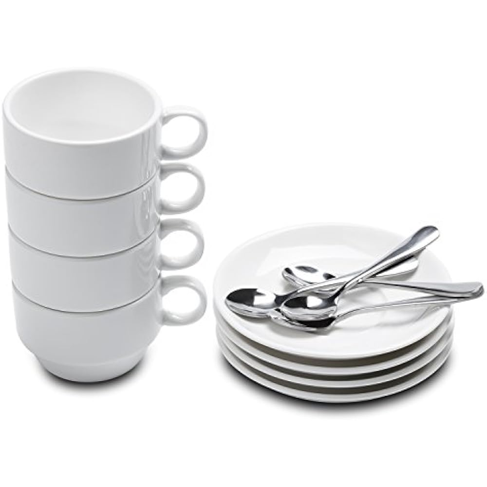 Espresso Cups And Saucers With Spoons, Stackable Mugs, 12piece 2.5