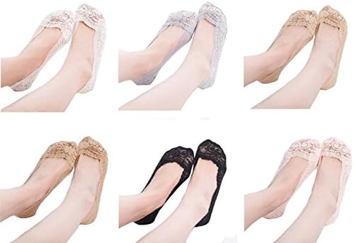BLACOCO Women's Lace No Show Low Cut Sock Non-Slip Invisible Ankle Liner Socks (Solid Color/Lace)
