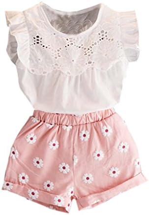 Girl clothing Girls' Clothes Set JYJM For 2-7 Years Old Kids Summer Toddler Kids Baby Girls Outfits Clothes T-Shirt Vest Tops+Shorts Pants 2PCS Set Lace Dress