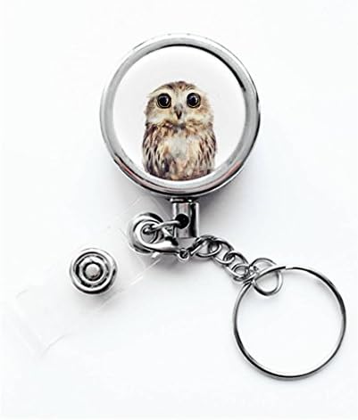 Luiy - Owl - Retractable ID Card Badge &amp; Key Reel, Custom Name Tag Badge Holder, Belt Clip, Metal