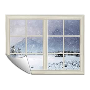 Wall Paper Small Wall Mural Snowscape Out of The Window Wall Art Removable Wall Decoration for Bedroom Living Room - 24x32 inches