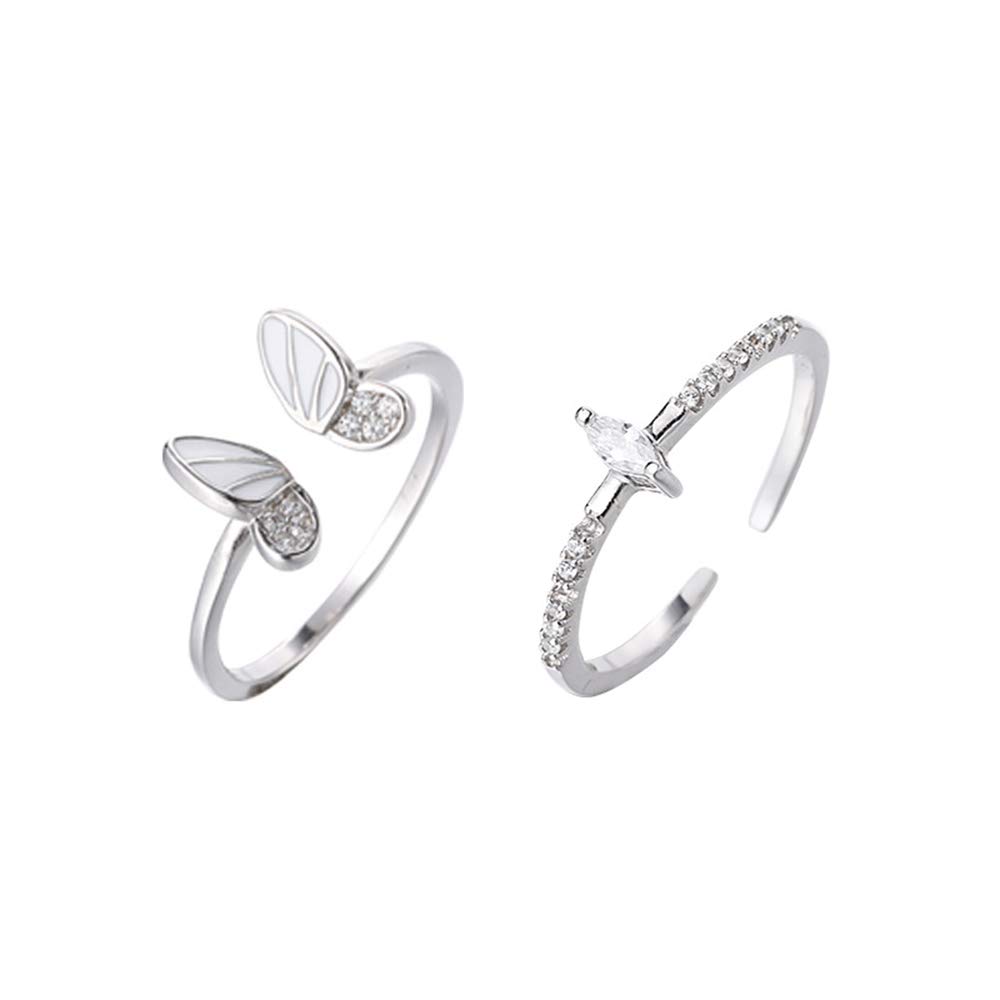 Combine The Two Into One Ring, Personalized Three-dimensional Cubic Zirconia Butterfly Opening Adjustable Ring Jewelry For Women