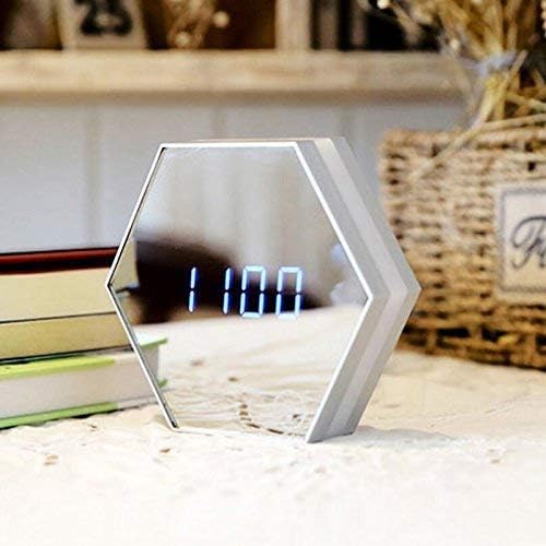 Dicstorets Multifunctional LED Night Light Wall Clock Thermometer Mirror Glass Digital Alarm Clock White