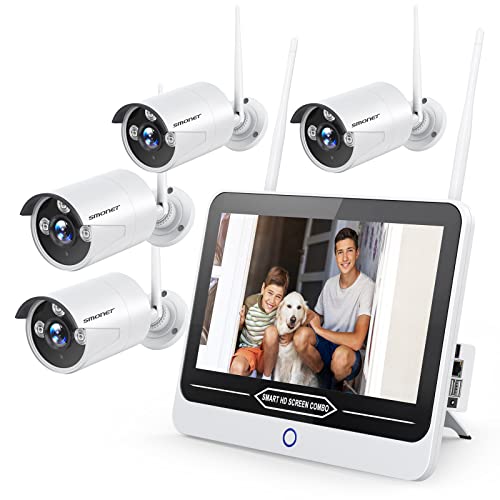 Wireless Security Camera System with 12” Monitor ,SMONET Channel Home  CCTV Surveillance NVR Systems,4pcs 3MP