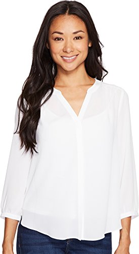 NYDJ Women's Petite Size 3/4 Sleeve Pintuck Blouse, Optic White, Medium