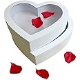 10"Cardboard Heart Shaped Mache Flowers Packaging Strawberries Sweets Gift Box with Clear Lid Set of 2(L/M) (White, Heart Shaped)
