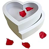 10"Cardboard Heart Shaped Mache Flowers Packaging Strawberries Sweets Gift Box with Clear Lid Set of 2(L/M) (White, Heart Shaped)