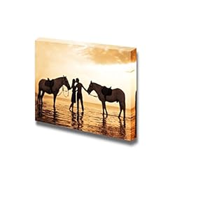 Canvas Prints Wall Art - The Image of a Couple in Love at Sunset in The Sea | Modern Wall Decor/Home Decoration Stretched Gallery Canvas Wrap Giclee Print. Ready to Hang - 12" x 18"