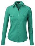 J.TOMSON Womens Button Down Cotton Shirt With Ribbed Side Trim