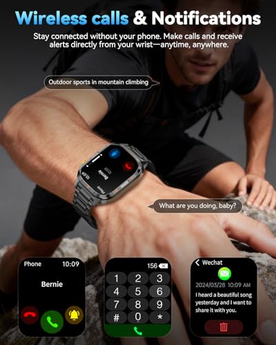 Military Smart Watches for Men, 2.01'' Smart Watch with 1000mAh Battery/Flashlight,Answer/Make Calls Smart Watch for Android and iPhone with SpO2/Heart Rate/Sleep/100+ Sport Modes, Fitness Tracker