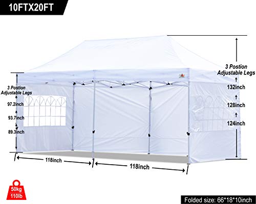 ABCCANOPY Outdoor Canopy 10x20 Easy Portable Wedding Party Tent Instant Shelter 10x20 Gazebo with Carrying Case/Bag, 6 Removable Sidewalls & Elegant Church, White