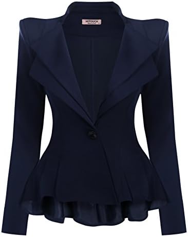 Donkap Women Office Notch Lapel Sharp Shoulder Ruffled Peplum Blazer Jacket