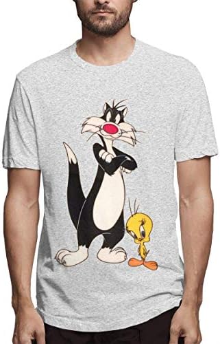 Welikee T-Shirt, Short Sleeve， Men's Sylvester Cat and Tweety Bird Classic Print T-Shirt Short Sleeve
