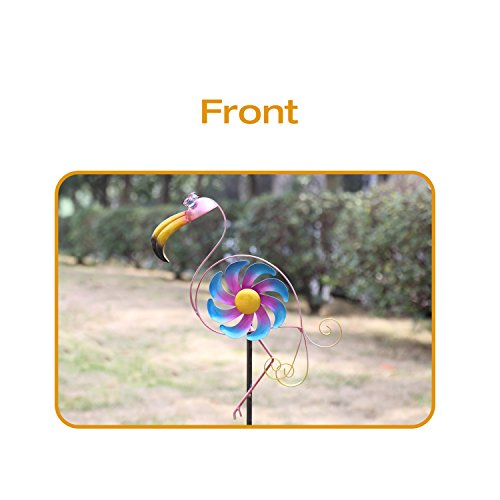 CEDAR HOME Wind Spinner Sculpture Garden Stake Outdoor Cute Metal Stick Art Ornament Figurine Decpr for Lawn Yard Patio by, 10.75" W x 2.25" D x 49.5" H, 2 Set, Flamingo - Thumbnail 2