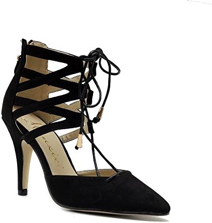 Hollow Pointed Lace Hollow High Heel Sneakers Shoes PU Leather Anti-Slip Rubber Bottom High 3.9in Black