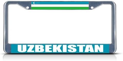 Nicholas Dunlop UZBEKISTAN FLAG Chrome Heavy Duty Metal License Plate Frame Tag Border