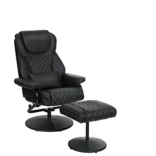 Black Recliner Massage Lumbar Chair Adjustable Swivel Couch Seat Cushion Ottoman Footrest Leather Upholstery Armchair with Ebook - Thumbnail 5