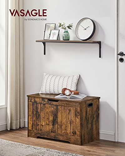 Baúl Almacenaje, Banco para Entrada con 2 Bisagras de Seguridad, Estilo Rústico, 40 x 76 x 48 cm, para Pasillo, Dormitorio, Salón, Marrón Rústico LHS011T01