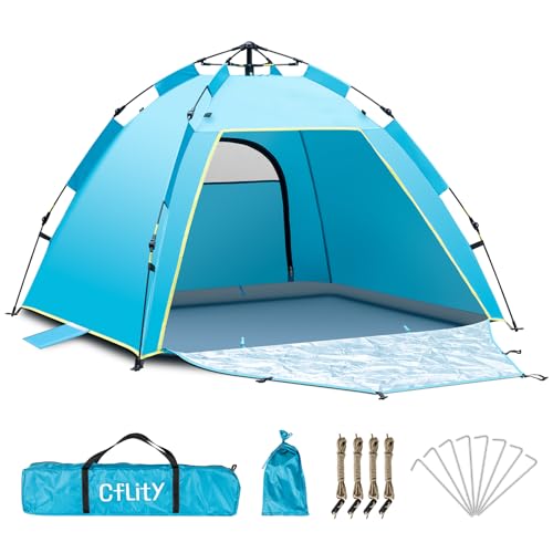 Cflity Strandmuschel, 1-3 Personen Automatische Instant Pop Up Strandzelt, UV Schutz 50+ Sonnenschutz Groß Tragbar Extra Light Pop Up Zelt mit Doppelt
