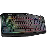 PICTEK RGB Gaming Keyboard USB Wired Keyboard, Crater Architecture Backlit Computer Keyboard with 8 Independent Multimedia Keys, 25 Keys Anti-ghosting, Splash-Proof, Ideal for PC/Mac Game, Black