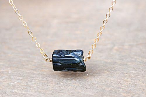 Raw Black Tourmaline October Birthstone Necklace in Sterling Silver or 14K Gold Fill 16" to 22"