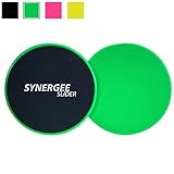 Synergee Electric Lime Green Gliding Discs Core Sliders. Dual Sided Use on Carpet or Hardwood Floors. Abdominal Exercise Equipment