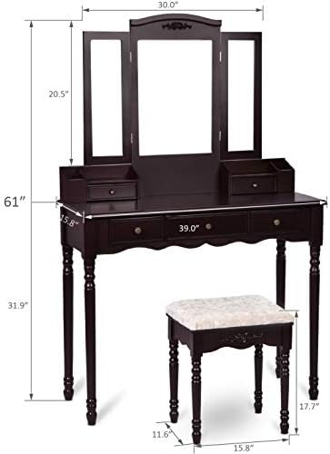 Amolife Vanity Set Dressing Table with Mirror, Drawers and ...