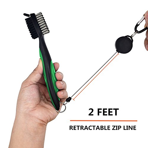 Hsxfl Golf Club Brush with Groove Cleaning Spike,2 Ft Retractable Cord and Clip.Lightweight and Stylish, Ergonomic Design, Golf Accessories Easily Attaches to Golf Bag (Green) - Thumbnail 3