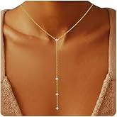 Gold Lariat Necklace for Women – 14K Gold Plated Cubic Zirconia Drop Necklace, Y Shaped Long Layered Necklace, Non Tarnish Waterproof Jewelry Beautiful Elegant Gift for Her 2026