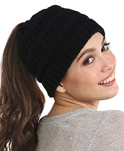 Brook + Bay Cable Knit Multicolored Beanie - Stay Warm & Stylish - Thick, Soft & Chunky Beanie Hats for Women & Men - Serious Beanies for Serious Style (Pony Black)