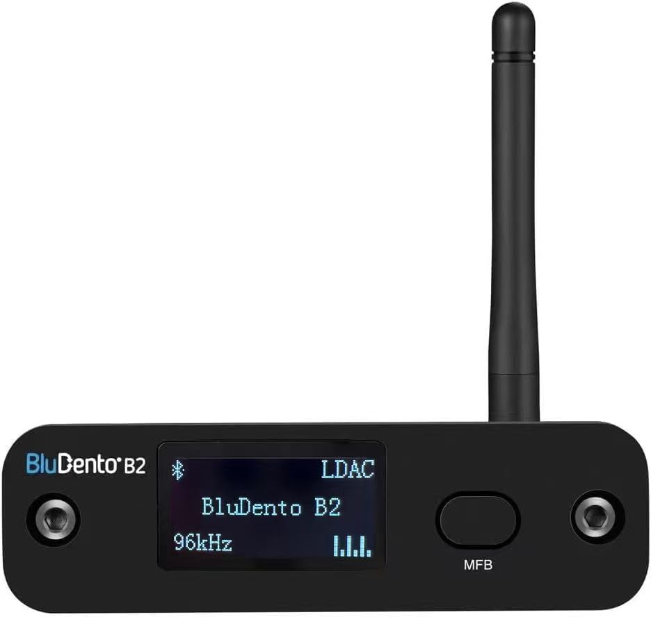 Photo 1 of BluDento B2 aptX HD, LDAC Hi-Fi Bluetooth 5.1 Audio Receiver,Bluetooth Adapter with ESS DAC, Analog Stereo RCA Output, Enhanced Working Range,OLED Display, Digital Coaxial & Optical Outputs