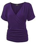 MBJ Womens V Neck Short Sleeve Wrap Front Drape Dolman Top - Made in USA
