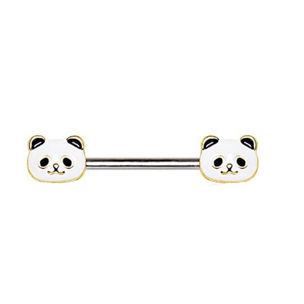 eeddoo® BRUSTWARZENPIERCING Panda Silber - Nippel-Piercing für Brustwarzen Nipple - aus nickelfreiem Edelstahl - Intimpiercin