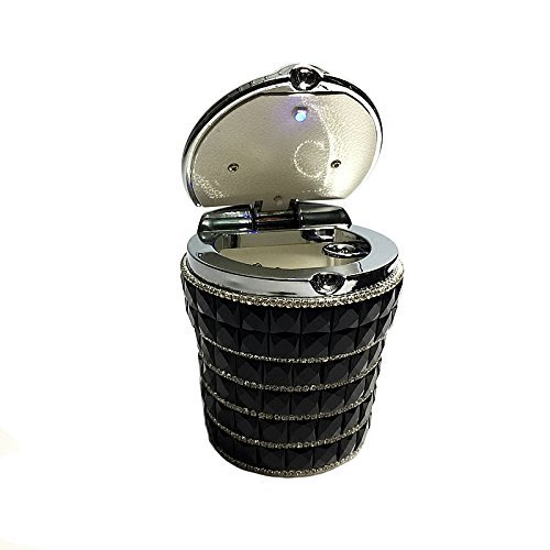Follicomfy High Grade Bling Diamond Portable Auto Car Smokeless Cigarette Odor Ashtray Cylinder Cup Holder With Led Lamp,Black
