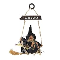 Suchinm Halloween Hanging Decoration, Lifelike Hanging Flying Witch with Broom Ornament for Halloween Home Party Indoor Outdoor Decorations(2#)