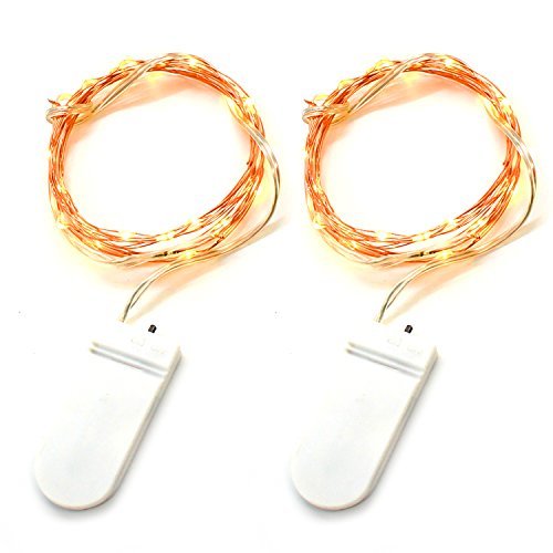 Diateklity LED String Lights Wire Lights(2 Pack),Waterproof Starry String Lights,9.8 Ft, Decorate Rope Lights for Home Decoration, Tree, Party(30 Leds,CR2032 Button Battery, Warm White)
