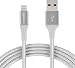 AmazonBasics Double Braided Nylon Lightning to USB Cable, Advanced Collection, MFi Certified iPhone Charger, Silver, 10 Foot primary