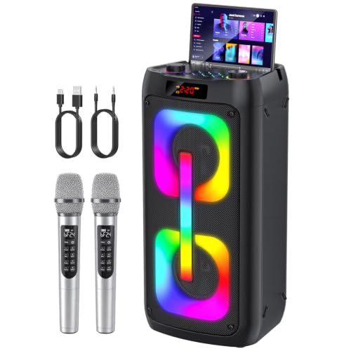 Karaoke Maschine mit 2 Mikrofonen, tragbare Bluetooth Karaoke Anlage