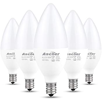 Ascher E12 LED Candelabra Light Bulbs, 5W, Equivalent 60W Incandescent Bulb, 550 Lumens, Daylight White 5000K, Candelabra Base, Non-dimmable, Chandelier Bulb, Pack of 5