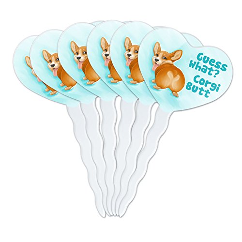 GRAPHICS & MORE Guess What Corgi Butt Funny Joke Heart Love Cupcake Picks Toppers Decoration Set of 6