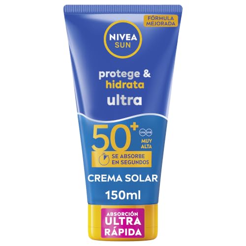 NIVEA Protege & Hidrata Crema Solar SPF 50+ (150 ml) - Protector Solar Ultra Resistente al Agua y Sudor - Crema Hidratante con Protección Solar 48h - Fórmula Vegana - Rápida Absorción